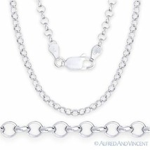 Sterling Silver Rhodium 3.2mm Open Rolo Circle Cable Link Chain Italian Necklace - £27.04 GBP+