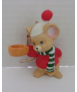 Vintage Ceramic Christmas Ornament Mouse w/cup Stocking cap Taiwan 1988 - $93.36 MXN