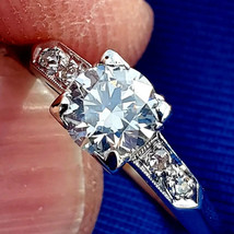 Earth mined Diamond Deco Engagement Ring 0.60 carat Vintage Platinum Solitaire - $8,021.15 CAD