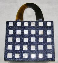 VINTAGE 20th-CENTURY MOTHER OF PEARL w/ TORTOISE SHELL + BEADED BORDERS ... - $18.81