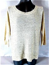 Ana Women&#39;s Large 3/4 Sleeve Beige Gold Sequins Hi Low Hemline Sweater (V)pm1 - £5.46 GBP