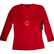 C&#39;est Cest City August Silk  Bright Red Shirt Top V Neck Small NEW - £30.88 GBP