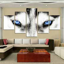 Multi Panel Print Blue Eyes Wolf Canvas 5 Piece Husky Wolves Dog Frame Wall Art  - £22.06 GBP+