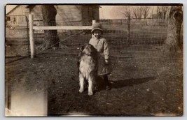 RPPC Darling Child Cloche Hat With Dog In Yard Real Photo c1920 Postcard K25  - $9.95