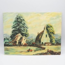 Mid Century Oil Painting Folk Art Pastoral Farm Scene - £91.23 GBP