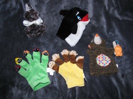 SET LOT 5 HAND PUPPETS BUNNY KILLER ORCA WHALE LADYBUG MONKEY BEAR PRESC... - £23.73 GBP