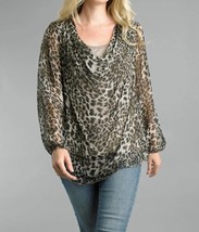 Tempo Paris cowl neckline sheer blouse with lining in Cheetah Print - size L - $50.49