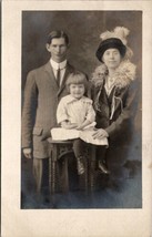 RPPC Family Woman Large Fur Collar Big Feather Hat Photo Postcard U16 - £9.40 GBP