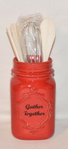 Mason Jar Utensil Holder Red Ceramic 5pc Kitchen Set Canister Utensil Bundle New - £19.60 GBP