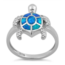 Blue Opal Turtle Ring Size 10 Solid 925 Sterling Silver with Ring Case - £18.58 GBP