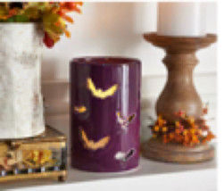 Lightscapes Hurricane  Flameless Candle Purple Bat Cutouts Halloween Decoration - £15.97 GBP