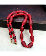Vintage Venetian white heart and Red glass Trade Beads Beaded Necklace #J2 - $47.84