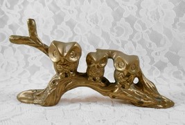 Vintage Solid Brass Owl Family 3 Sitting in a Row on Log, Figurine  Paperweight - £19.14 GBP