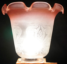 Antique French Fluted Glass Lamp Shade Etched Pattern Cranberry Ruffle Art Deco - £48.18 GBP
