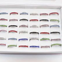 Wholesale 50 Pcs/lot Multicolor One Row Rhinestones Stainless Steel Rings Women  - £37.72 GBP