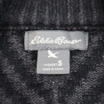Eddie Bauer Sweaters Womens S Black Striped Gray Tight Knit Full Zip Mock Neck - £18.18 GBP