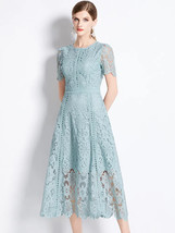Vintage High-End O-Neck Short Sleeve Lace Hollow Out Dress For Women&#39;s X... - £59.61 GBP+