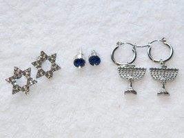 3PR Set Silver Hanukkah Earrings Menorah Star - £10.35 GBP
