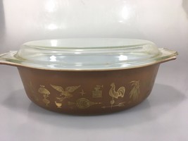 Pyrex Early American Gold Brown 045 2.5 Qt Cinderella Casserole Bowl Glass Lid - £25.82 GBP