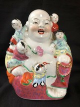 Antigüedad Chino República Período Famille Rosa Buda Con 5 Niños Estatua 20.3cm - £142.04 GBP