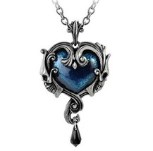 Alchemy Gothic Affaire du Coeur Pendant Blue Heart Baroque Skulls Necklace P792 - £46.71 GBP