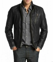 Men Leather Jacket Black New Slim fit Biker Real Genuine Lambskin Jacket US123 - £55.26 GBP+