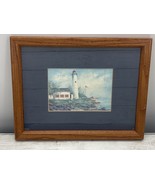Vintage Lighthouse Framed Matted Art Print Twilight Beacon Nautical Sea ... - £19.64 GBP