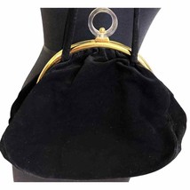 VTG 1940s Black &quot;Suede&quot; Top Handle Purse Gold Frame Lucite Circle Clasp - $87.32