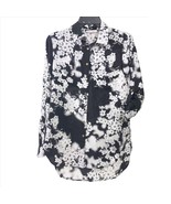 Calvin Klein Black &amp; White Floral Long Roll Tab Sleeves Tunic Women&#39;s Si... - $273.70 MXN