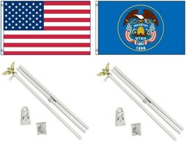 AES 3x5 3&#39;x5&#39; USA American w/State of Utah Flag w/Two 6&#39; White Flagpole ... - £43.35 GBP