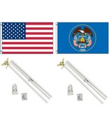 AES 3x5 3&#39;x5&#39; USA American w/State of Utah Flag w/Two 6&#39; White Flagpole ... - $54.88