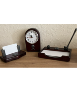 Golf 3 Piece Desk Set Cherry Wood Tone with Pewter Tone Metal NEW - £32.95 GBP