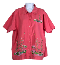 Fashion Classics Size XXL Bright Coral Embroidered Beaded Top Blouse W/Frogs - £14.21 GBP