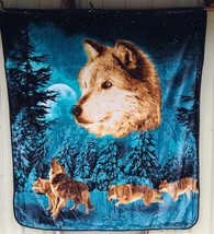 Wolves Wolf Moon Forest Trees Stars Nature Animal Queen Size Blanket Bedspread - £46.37 GBP