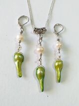 pearl Silver jewelry set white pearl and green freshwater pearl jewelry ... - $52.00