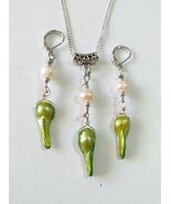 pearl Silver jewelry set white pearl and green freshwater pearl jewelry ... - $956.72 MXN
