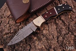 Damascus Steel  FOLDING blade POCKET Knife Hunting Camping Grip Handle  ... - $26.68
