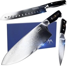 EDVING Damascus Knife Set 3 PCS, Razor Sharp Kitchen Knives Japanese Damascus - £100.16 GBP