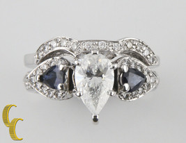 2.00 carat Diamond &amp; Sapphire 18k White Gold Wedding Ring Set Size 7.25 - £8,497.65 GBP