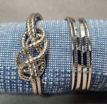 Silver-tone Cuff Bracelets Shiny Hammered &amp; Sparkly Twisted Knot Fashion Jewelry - £17.05 GBP