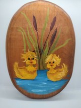 Vintage Yellow Duck Wooden Hanging Plaque Kitsch Handpainted Cattails Water  - £11.03 GBP