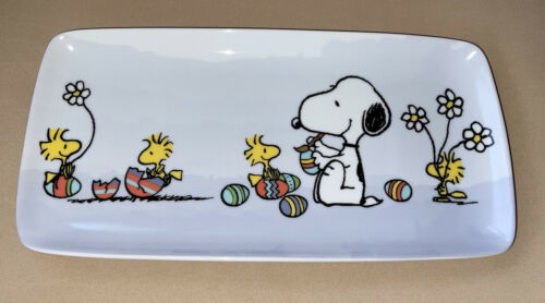 Peanuts Snoopy Woodstock Ceramic Serving Tray Platter Plate Easter Purple Tint - $22.99