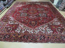 Geometric Rug 9x11 Tribal Medallion Heriz Carpet Room Sized Red Ivory Dark Blue - $2,814.00