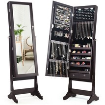 Lockable Mirrored Jewelry Cabinet with Stand and Led Lights-Brown - Color: Brow - £108.85 GBP
