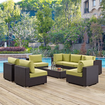 Convene 8 Piece Outdoor Patio Sectional Set Espresso Peridot EEI-2205-EXP-PER-SE - £2,569.43 GBP