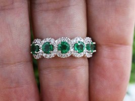 3.25Ct Round CZ Emerald Eternity Engagement Ring 14K White Gold Plated-Silver - £125.43 GBP