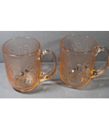 Vintage 2 Peachy Pink Rose Arcoroc Glass Etched Floral Pattern Mugs 4&quot; x... - £10.47 GBP