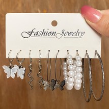 IPARAM Exquisite Metal Grey Big Hoop Earrings Set for Women Butterfly Snake Pend - £10.50 GBP