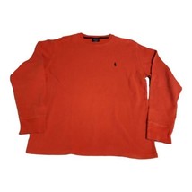 Polo Ralph Lauren Thermal Shirt Mens Medium Waffle Knit Sleepwear Orange Logo - £14.06 GBP