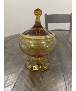 Pee Dee MCM Empoli Apothecary Lid Art Glass Dish Italy Honey Amber Sticker - €50,97 EUR